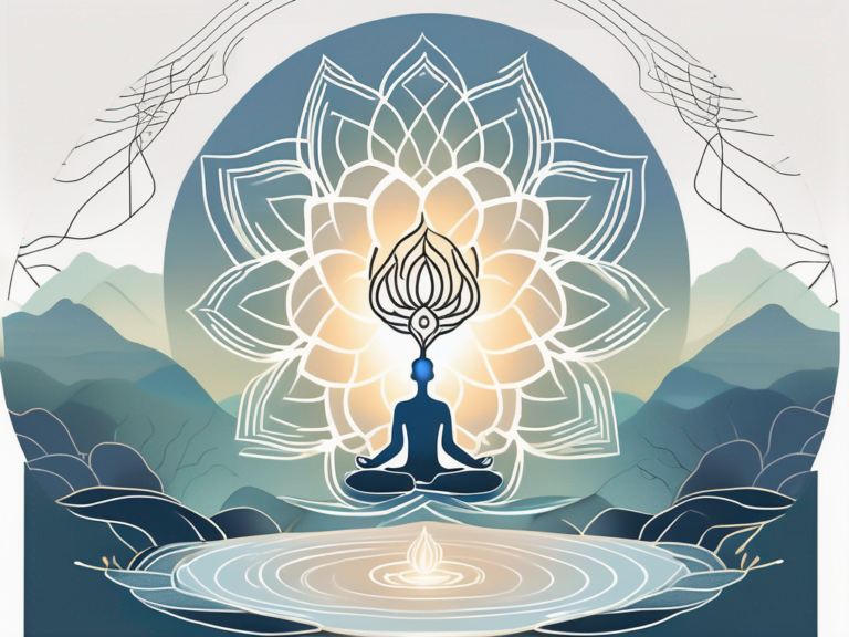 A serene landscape with a prominent depiction of the vagus nerve as a glowing pathway